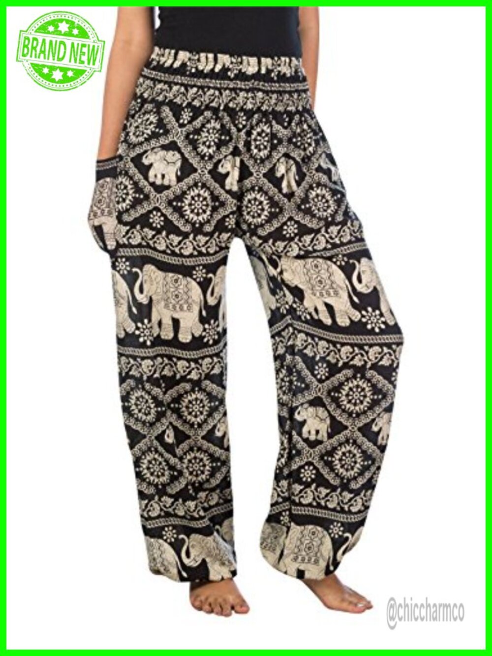 LOFBAZ Harem Hippie Pants for Women S-4XL Plus Boho Elephant Print Rayon